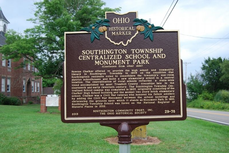Southington Township Centralized School and Monument Park Marker image. Click for full size.