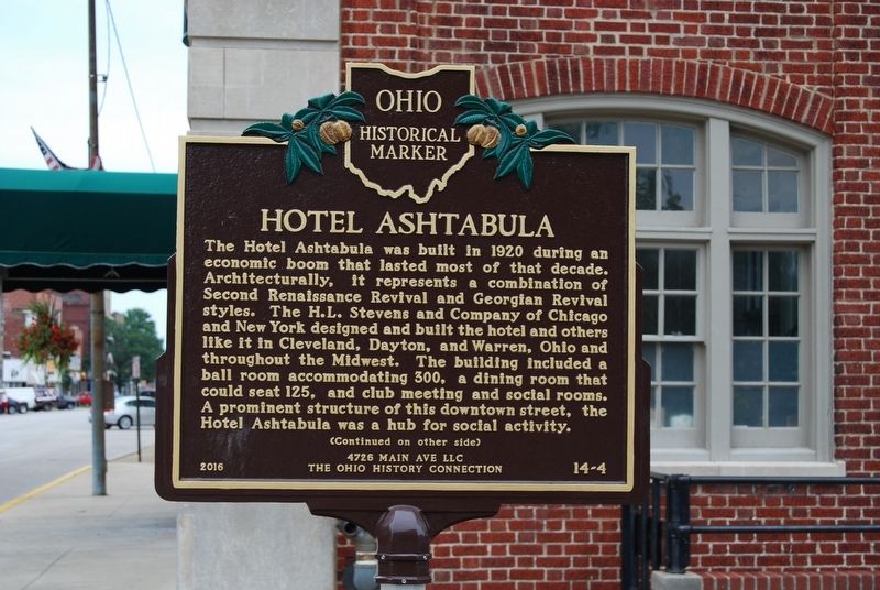 Hotel Ashtabula Marker image. Click for full size.
