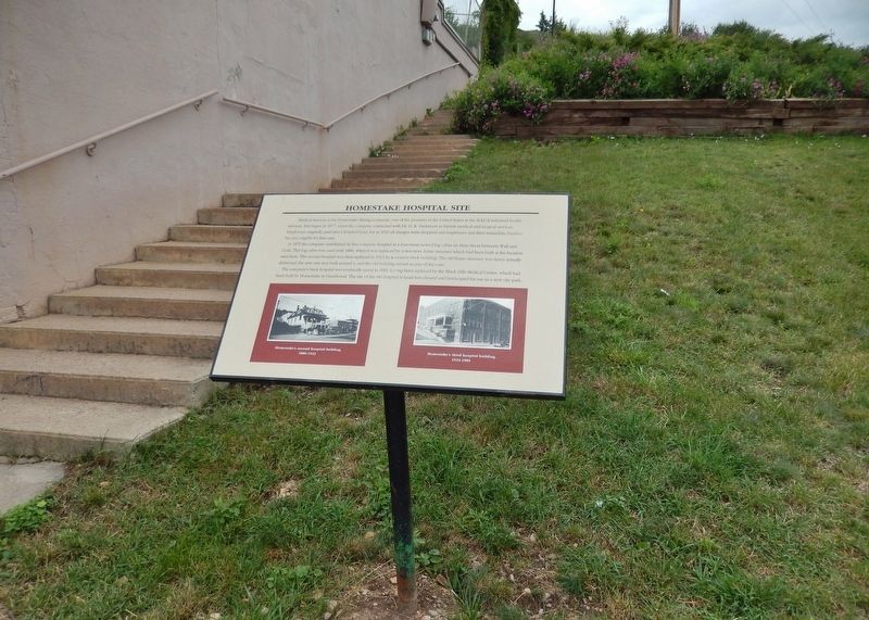 Homestake Hospital Site Marker (<i>wide view; marker near sidewalk at west end of park</i>) image. Click for full size.