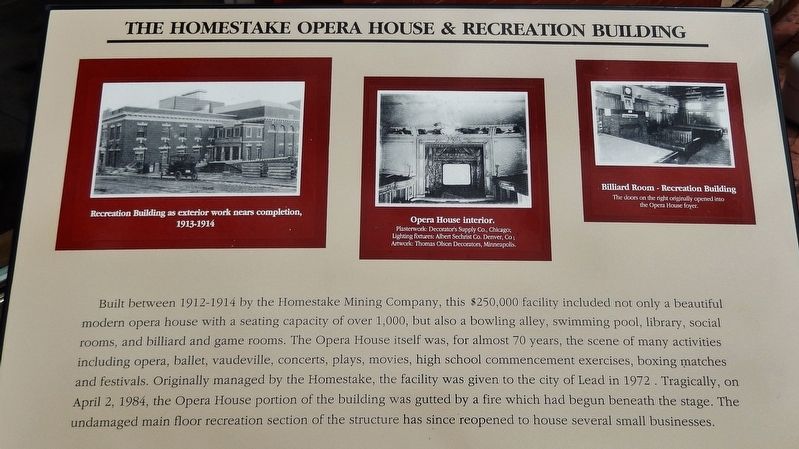 The Homestake Opera House & Recreation Building Marker image. Click for full size.