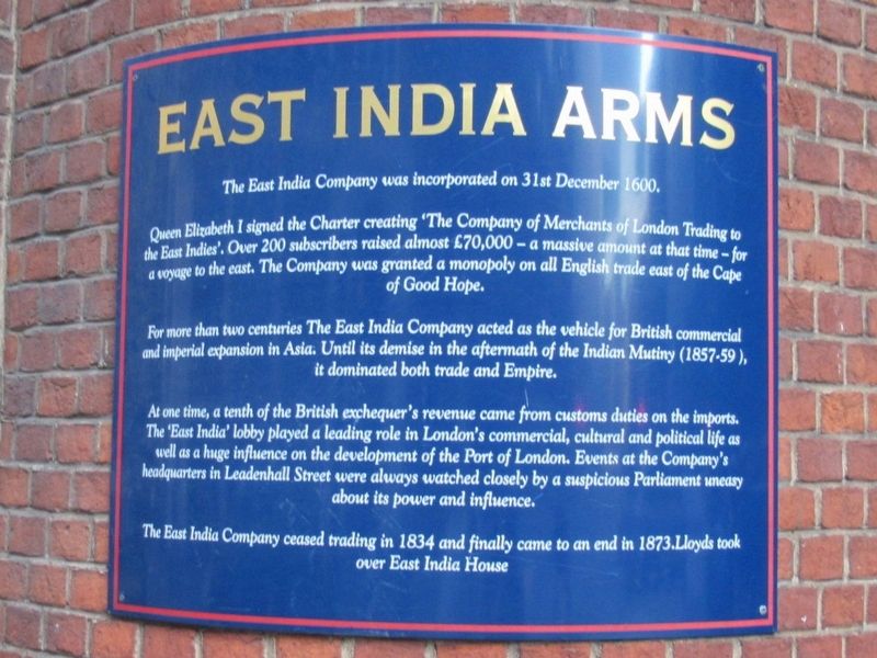 East India Arms Marker. Click for full size. East India Arms Marker image. Click for full size.