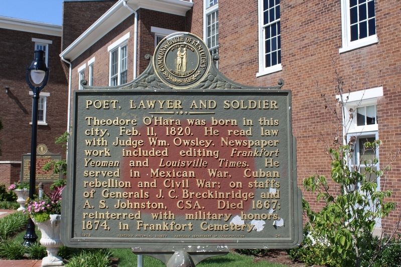 Poet, Lawyer and Soldier / Theodore O'Hara Marker (Side 1) image. Click for full size.