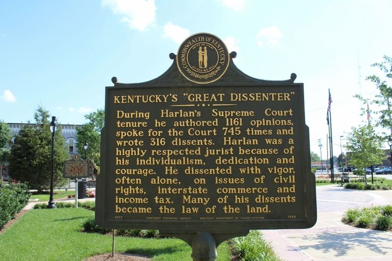 John Marshall Harlan / Kentucky's "Great Dissenter" Marker (Side 2) image. Click for full size.