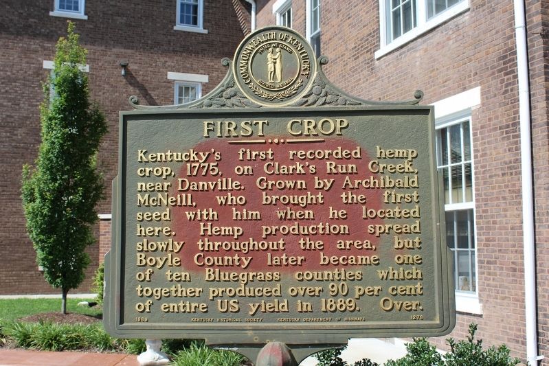 First Crop / Hemp in Kentucky Marker (Side 1). Click for full size. First Crop / Hemp in Kentucky Marker (Side 1) image. Click for full size.
