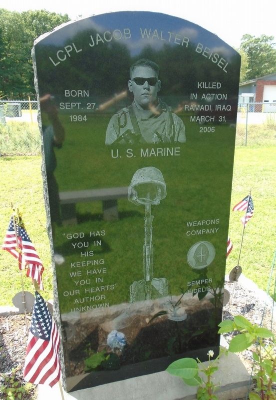Veterans Memorial - LCpl Jacob W. Beisel, USMC. Click for full size. Veterans Memorial - LCpl Jacob W. Beisel, USMC image. Click for full size.