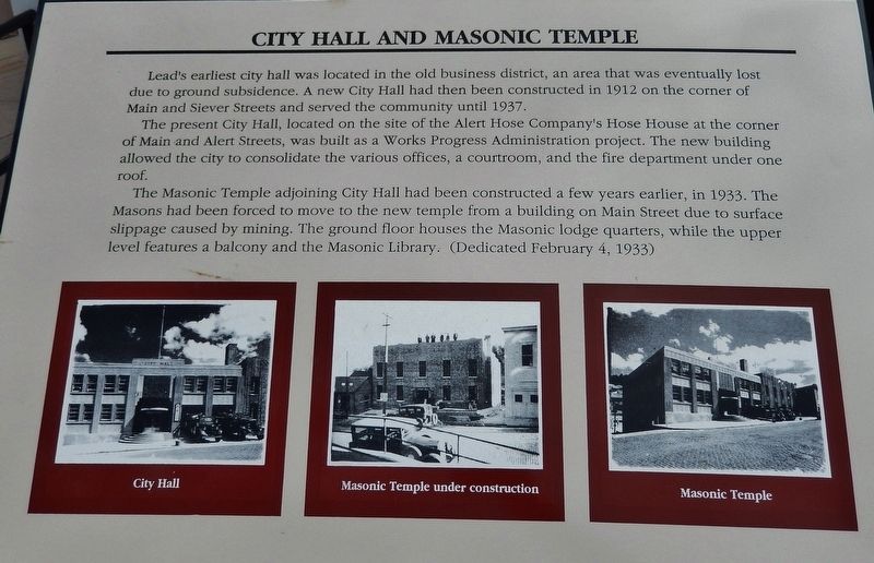 City Hall and Masonic Temple Marker. Click for full size. City Hall and Masonic Temple Marker image. Click for full size.
