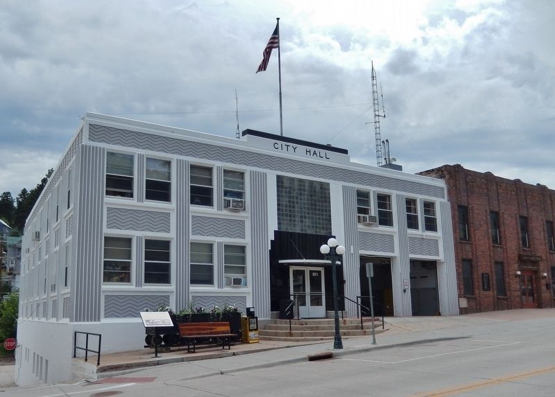 Lead City Hall (<i>wide view; marker visible near left front corner</i>). Click for full size. Lead City Hall (<i>wide view; marker visible near left front corner</i>) image. Click for full size.