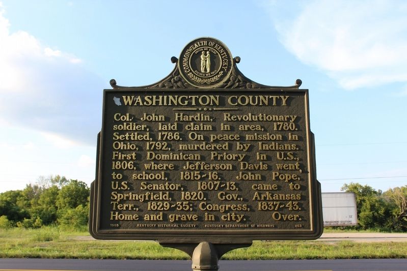 Washington County Marker (Side 1) image. Click for full size.