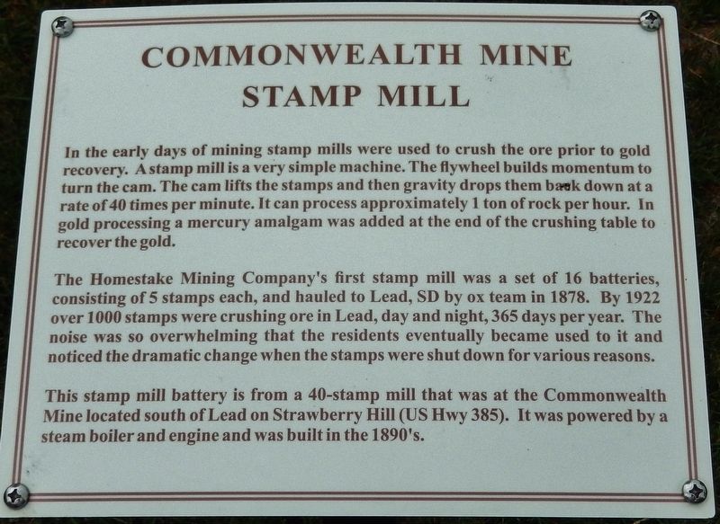 Commonwealth Mine Stamp Mill Marker image. Click for full size.