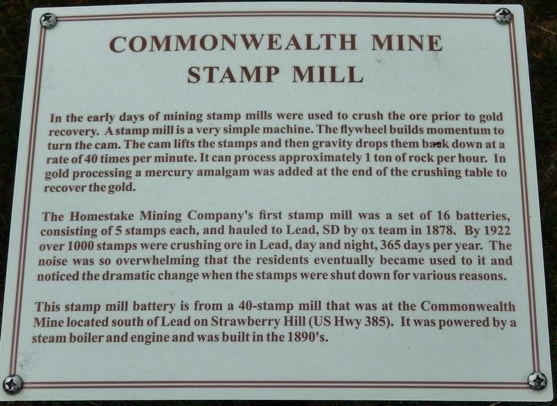 Commonwealth Mine Stamp Mill Marker image. Click for full size.