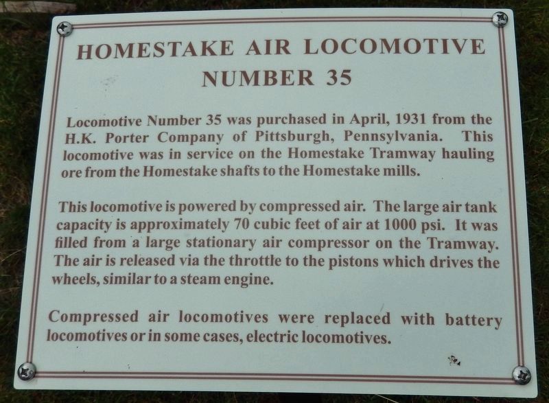 Homestake Air Locomotive Number 35 Marker image. Click for full size.
