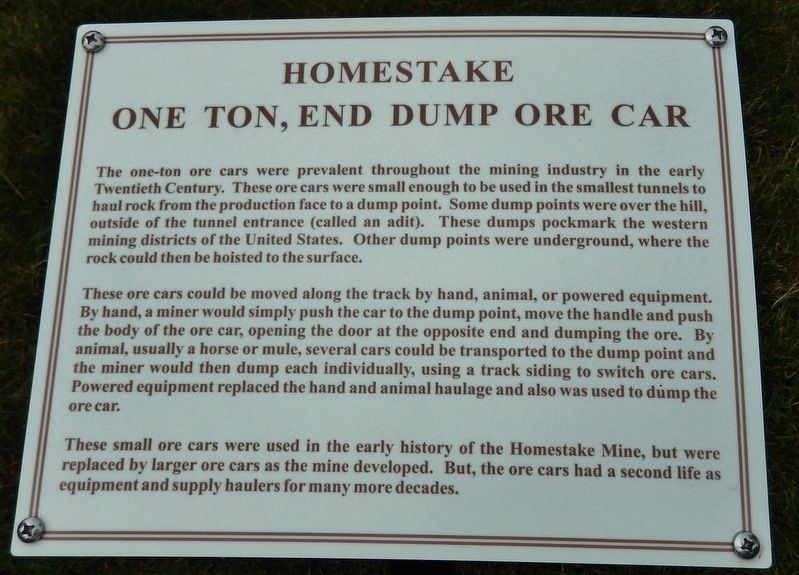 Homestake One Ton, End Dump Ore Car Marker image. Click for full size.