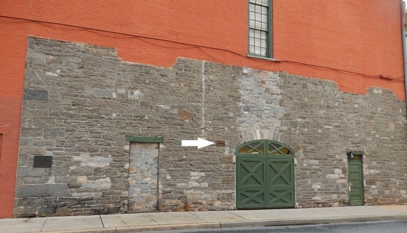 Site of Conestoga Indian Massacre Marker (<i>back wall of Fulton Theater; marker near center</i>) image. Click for full size.