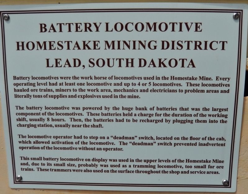 Battery Locomotive Marker. Click for full size. Battery Locomotive Marker image. Click for full size.