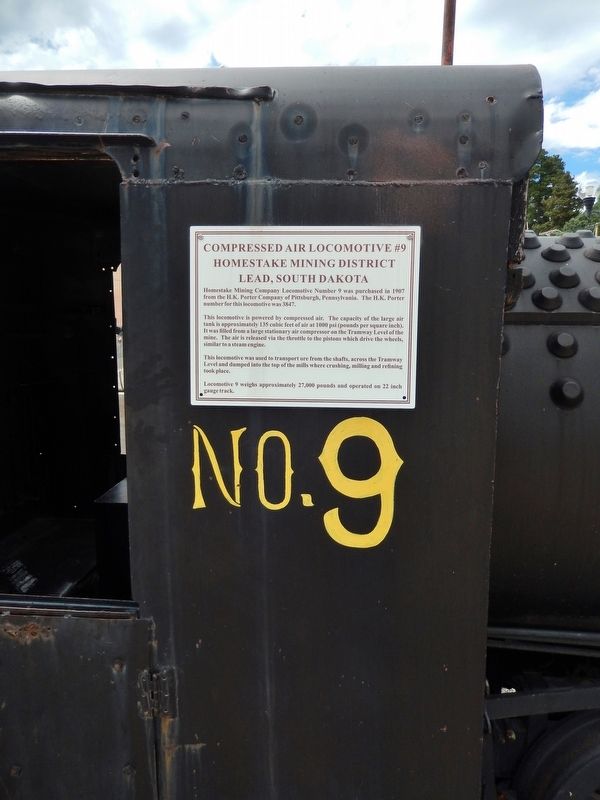 Compressed Air Locomotive #9 Marker (<i>tall view; marker mounted on side of locomotive</i>) image. Click for full size.