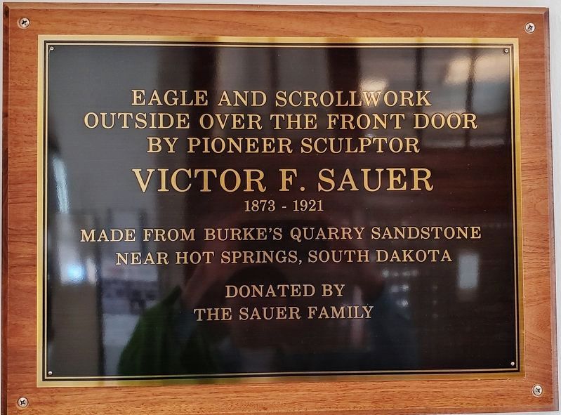Victor Sauer Plaque (<i>located inside the Post Office</i>). Click for full size. Victor Sauer Plaque (<i>located inside the Post Office</i>) image. Click for full size.