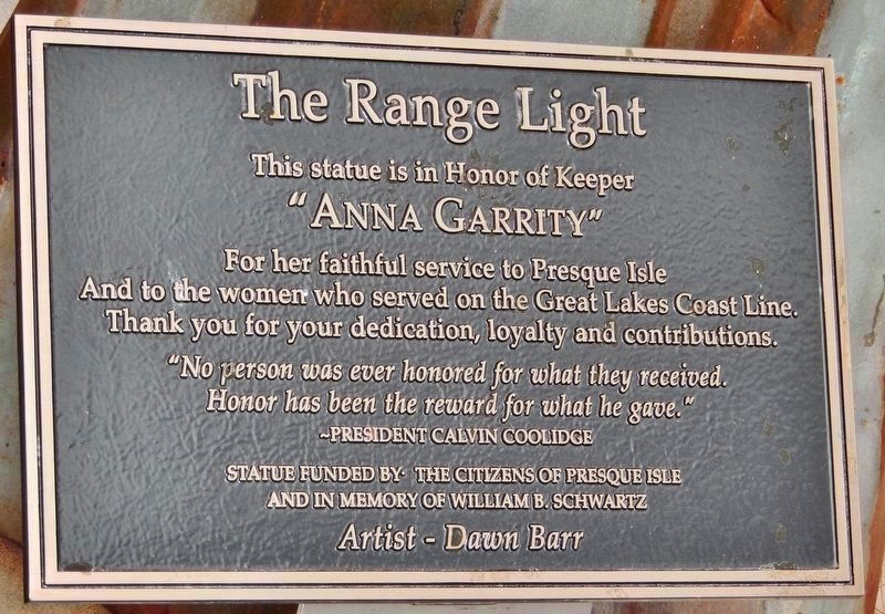 Anna Garrity Statue Plaque image. Click for full size.