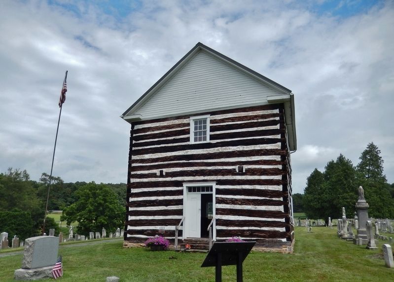 1806 Old Log Church Marker (<i>wide view; marker located in front of church entrance</i>) image. Click for full size.