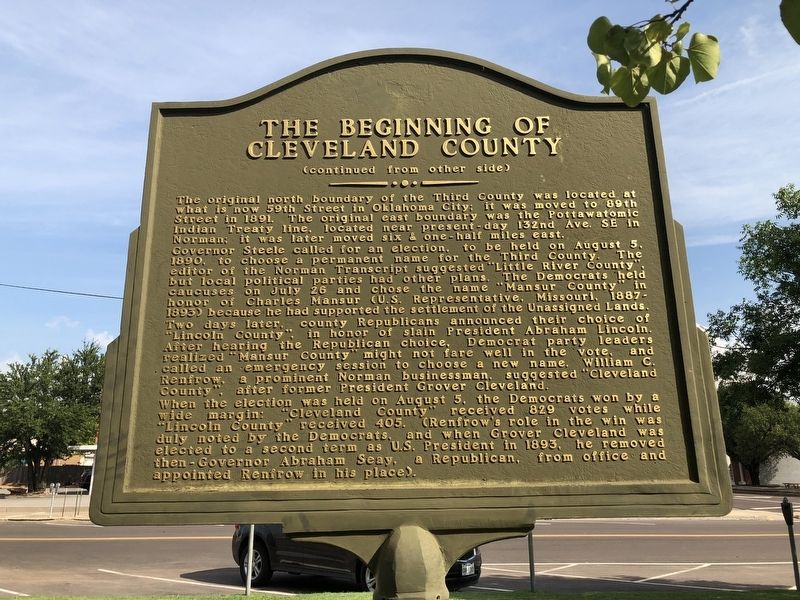 The Beginning of Cleveland County Marker reverse image. Click for full size.