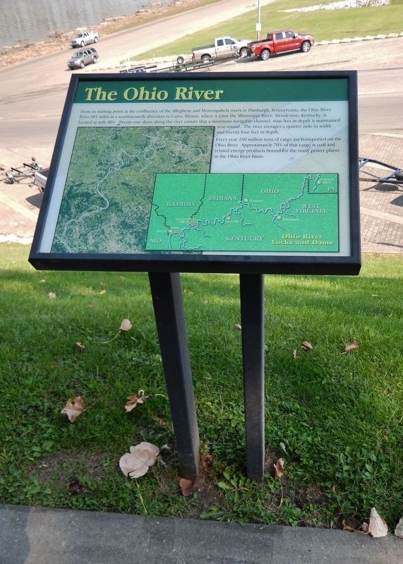 The Ohio River Marker (<i>tall view; overlooking Ohio River boat ramp</i>) image. Click for full size.