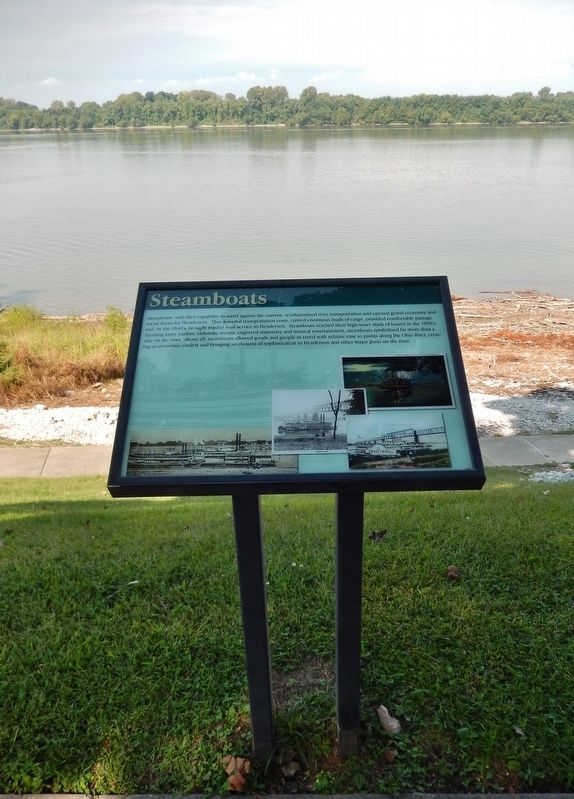 Steamboats Marker (<i>tall view; overlooking the Ohio River</i>) image. Click for full size.