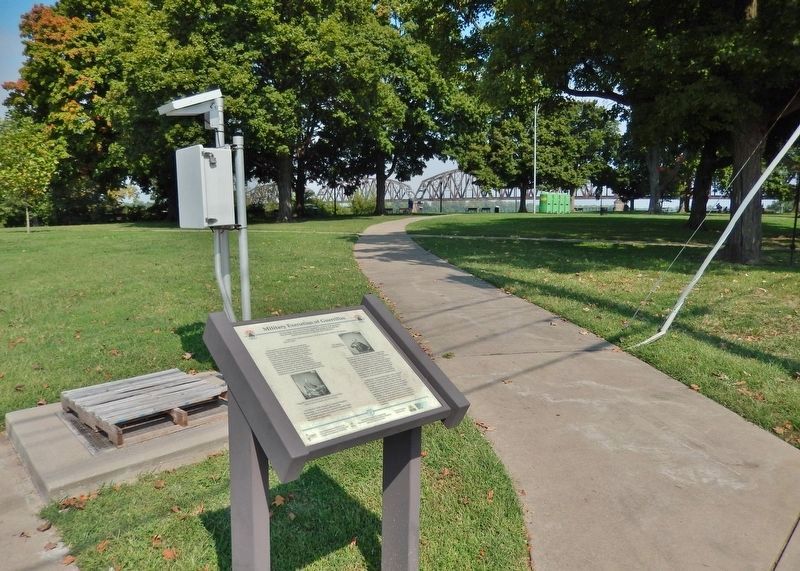 Military Execution of Guerrillas Marker (<i>wide view north; Audubon Mill Park in background</i>) image. Click for full size.