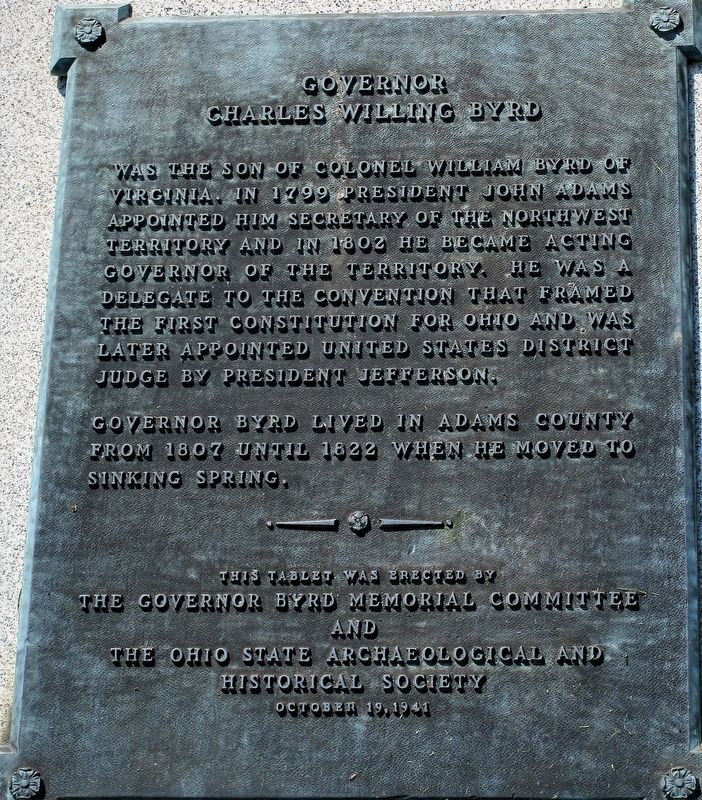 Governor Charles Willing Byrd Marker. Click for full size. Governor Charles Willing Byrd Marker image. Click for full size.