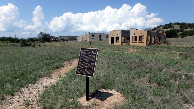Japanese Segregation Camp No. 1 Marker with Internment Camp in background. image. Click for full size.