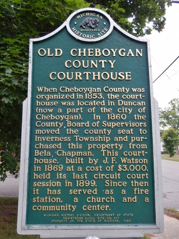 Old Cheboygan County Courthouse Marker image. Click for full size.