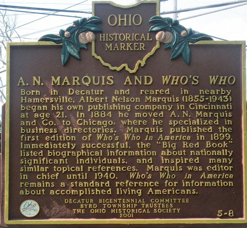 A.N.Marquis and <i>Whos Who</i> marker side image. Click for full size.