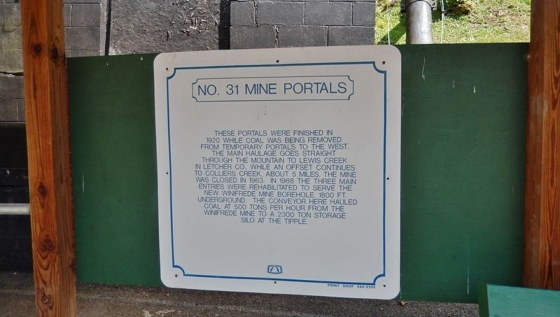 No. 31 Mine Portals Marker (<i>wide view; marker located near visitor center; panel 2 adjacent</i>) image. Click for full size.