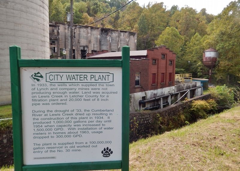 City Water Plant Marker (<i>wide view; water plant located behind marker - on right</i>) image. Click for full size.