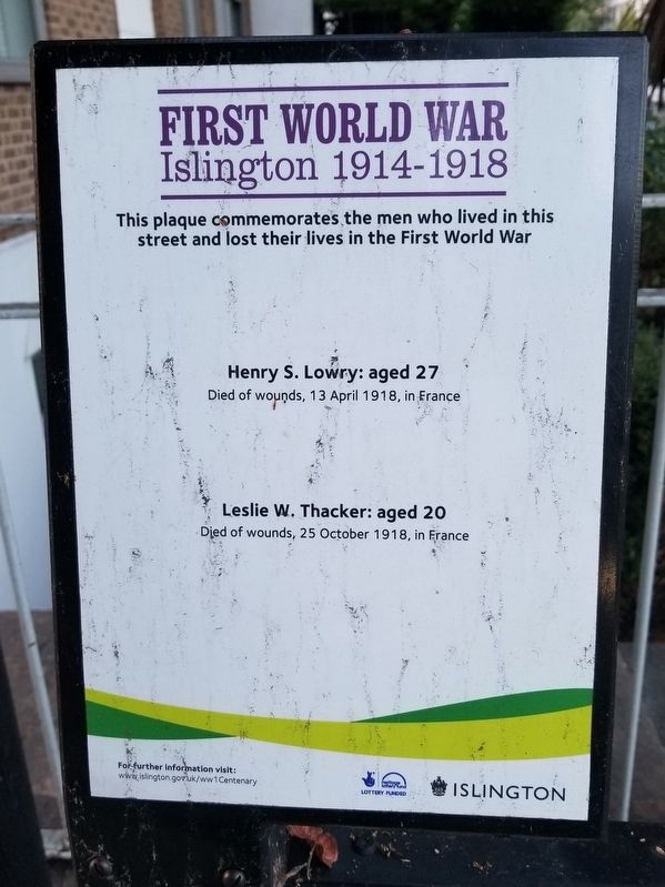 First World War Islington 1914-1918 Marker. Click for full size. First World War Islington 1914-1918 Marker image. Click for full size.