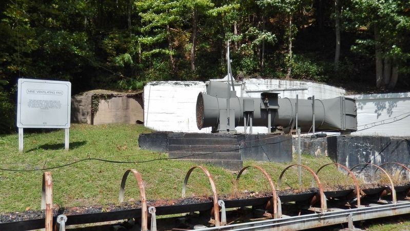 Mine Ventilating Fan Marker (<i>wide view; mine ventilating fan located right of marker</i>). Click for full size. Mine Ventilating Fan Marker (<i>wide view; mine ventilating fan located right of marker</i>) image. Click for full size.