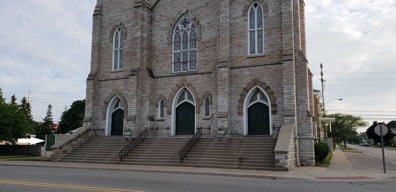 St. Bernard Catholic Church Marker (<i>wide view; marker visible on left side of church</i>) image. Click for full size.