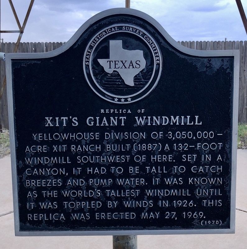 Replica of XIT's Giant Windmill Texas Historical Marker image. Click for full size.