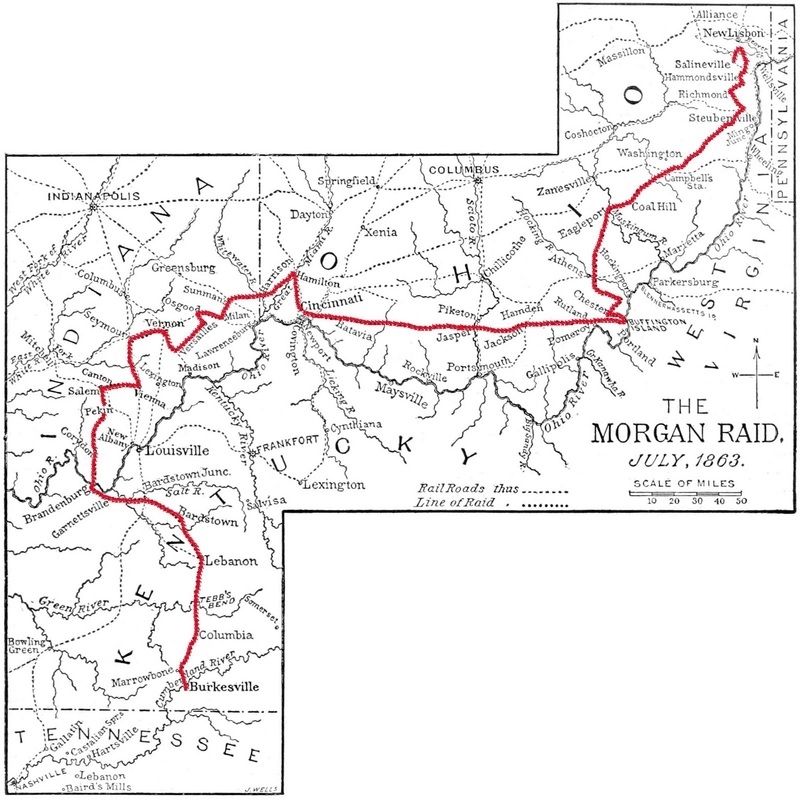 Morgan's Raid Route. Click for full size. Morgan's Raid Route image. Click for full size.