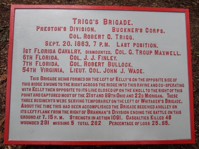 Trigg's Brigade Marker. Click for full size. Trigg's Brigade Marker image. Click for full size.