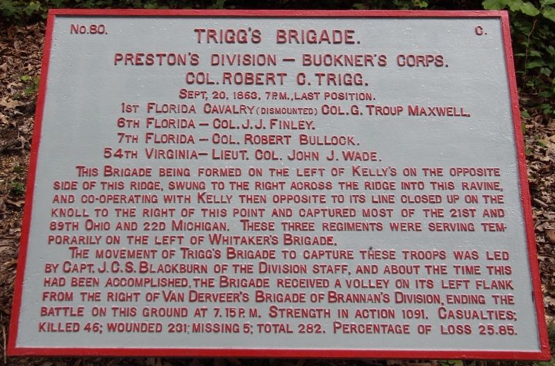 Trigg's Brigade Marker. Click for full size. Trigg's Brigade Marker image. Click for full size.