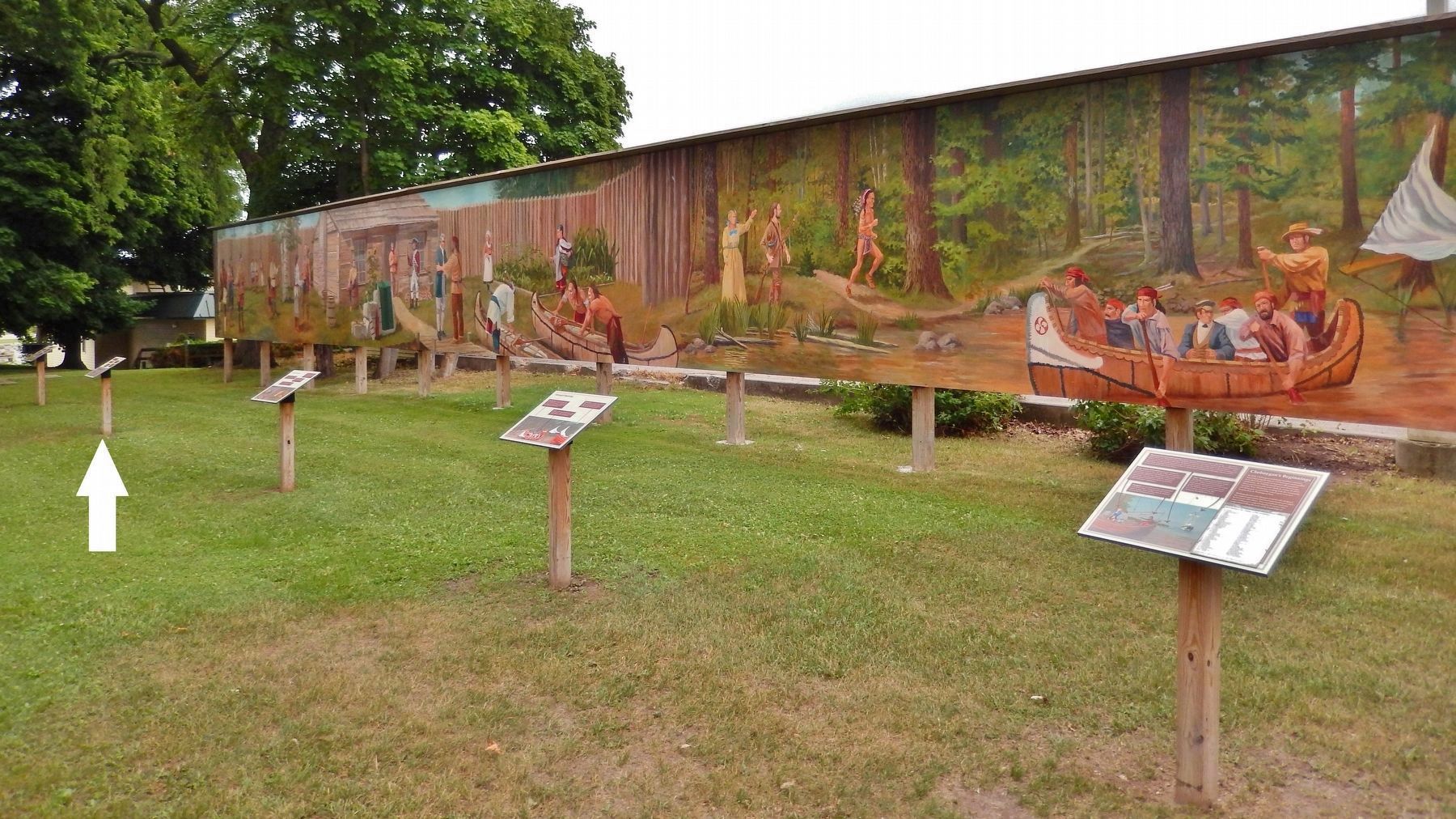 Cheboygan's Beginnings Mural & Markers (<i>this marker is second from the left</i>) image. Click for full size.