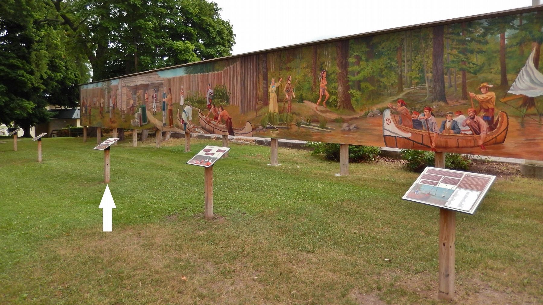 Cheboygan's Beginnings Mural & Markers (<i>this marker is third from the left</i>). Click for full size. Cheboygan's Beginnings Mural & Markers (<i>this marker is third from the left</i>) image. Click for full size.