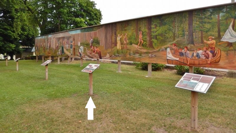 Cheboygan's Beginnings Mural & Markers (<i>this marker is fourth from the left</i>). Click for full size. Cheboygan's Beginnings Mural & Markers (<i>this marker is fourth from the left</i>) image. Click for full size.