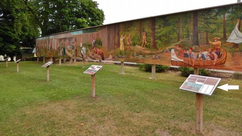 Cheboygan's Beginnings Mural & Markers (<i>this marker at far right</i>). Click for full size. Cheboygan's Beginnings Mural & Markers (<i>this marker at far right</i>) image. Click for full size.
