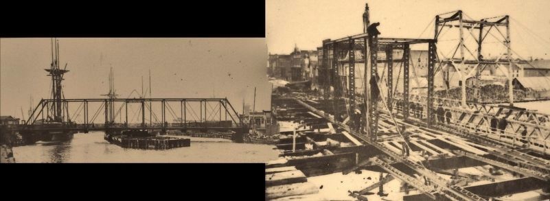 Marker detail: steel swing bridge, 1886. Click for full size. Marker detail: steel swing bridge, 1886 image. Click for full size.