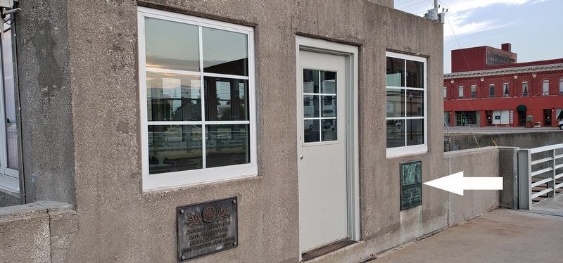 Treaty of Saginaw Marker (<i>wide view; this marker on right; AISC Bridge Award plaque on left</i>) image. Click for full size.