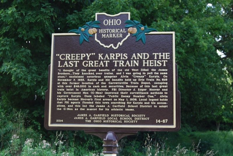 "Creepy" Karpis and The Last Great Train Heist Marker image. Click for full size.