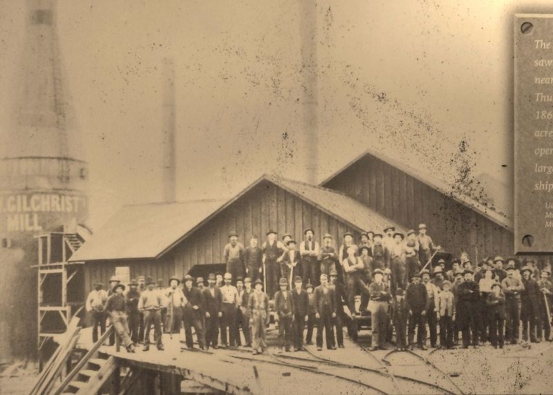 Marker detail: F.W. Gilchrist sawmill. Click for full size. Marker detail: F.W. Gilchrist sawmill image. Click for full size.