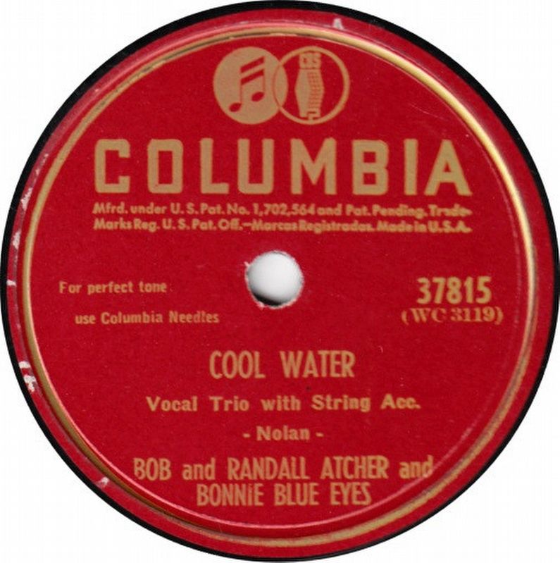Cool Water - Bob & Randall Atcher and Bonnie Blue Eyes. Click for full size. Cool Water - Bob & Randall Atcher and Bonnie Blue Eyes image. Click for full size.
