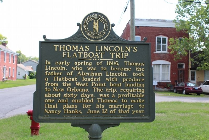Thomas Lincoln's Flatboat Trip Marker. Click for full size. Thomas Lincoln's Flatboat Trip Marker image. Click for full size.