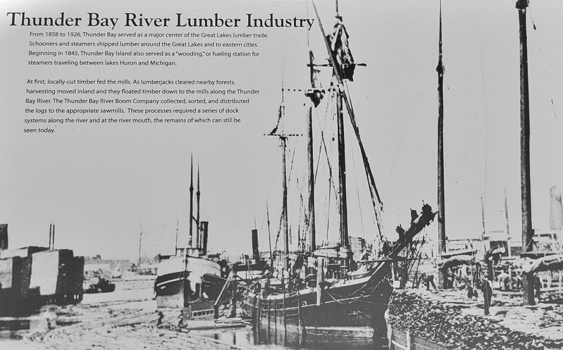 Marker detail: Loading lumber along the Thunder Bay River (circa 1880) image. Click for full size.